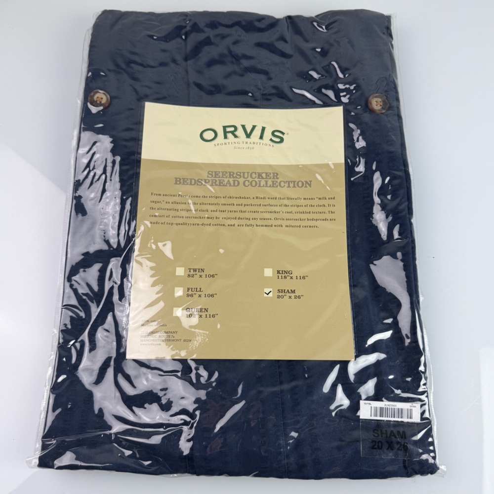 Orvis Pillow Case Sham Seersucker Bedspread Collection Navy Blue Solid Cotton